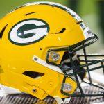 Oct 28, 2021; Glendale, Arizona, USA; Detailed view of a Green Bay Packers helmet at State Farm Stadium. Mandatory Credit: Mark J. Rebilas-USA TODAY Sports